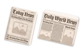 Old newspaper layout. Vertical and horizontal mockup of newspapers isolated on white background. vector