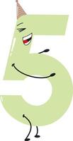 A playful number 5 with a mischievous smile, wearing a party hat and striking a dynamic pose vector