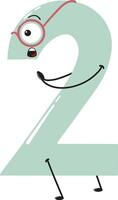 surprised number two in cartoon style wearing glasses vector