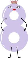 Confident number 8 wearing a crown and standing with hands on hips. vector