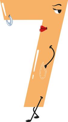 Cartoon stylish and confident number 7 with a nose earring