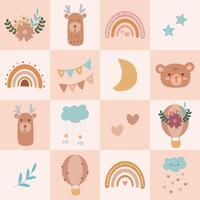 Bohemian seamless pattern in scandinavian style. Cartoon illustration in pastel beige colors for background, wallpaper, print, web vector