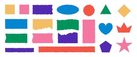 Colorful retro rectangles, shapes of torn paper. Grunge sheets with jagged edges for collages, stickers, banner, textbox vector