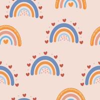 Scandinavian boho seamless pattern with cartoon rainbows. Bohemian retro illustration for textile, fabric, print design, wallpaper, gift paper vector