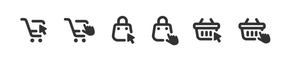 Online shopping icon. Cart, basket, and bag button. Web store. vector