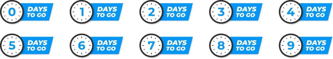 Countdown of days to go. Badge time left. Number 1, 2, 3, 4, 5, 6, 7, 8, 9, 0. vector