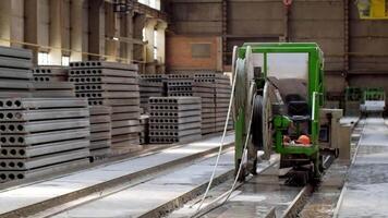 Concrete blocks in factory. Production process of concrete blocks video