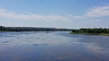Beautiful natural scenery of river. Aerial drone view of river wild flow landscape video