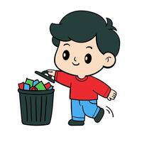 A Happy Child Disposing Trash into a Waste Bin vector