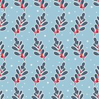 Cute seamless winter pattern with branches and red berries. Botanical Ornament for greeting cards, textile, wrapping paper. Flat illustration vector