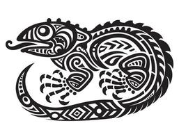 Iguana illustration. Decorative lizard reptile isolated on white background in maori style vector