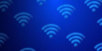 Low poly wifi sign pattern, glowing blue wireframe wifi symbol suitable for illustrations of connectivity, wireless, internet, cloud data, and presentations about networks. vector