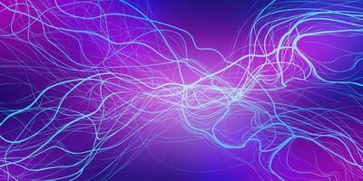 Abstract glowing neon line in purple background, futuristic nerve dynamic waves flow. vector
