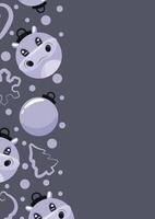 christmas or new year posters with round balls and different christmas toys with violet hippo design on a violet background, for different holiday ads and banners vector