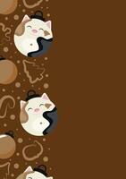 christmas or new year posters with round balls and different christmas toys with white cat design on a brown background, for different holiday ads and banners vector
