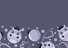 christmas or new year horizontal posters with round baubles and different christmas toys with violet hippo design on a violet background, for different holiday ads and banners vector