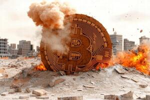 Exploding bitcoin cryptocurrency digital currency photo