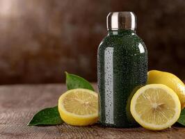 refreshing green smoothie with lemon photo