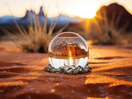Sunset Landscape Reflected in Glass Sphere photo