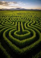 Mesmerizing Maze Like Patterns in Lush Green Field photo