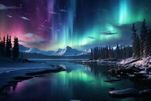 Breathtaking Aurora Borealis over Snowy Landscape photo