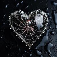 Intricate Heart Shaped Web with Raindrops photo