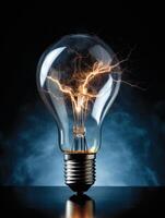 Glowing light bulb with electric sparks photo