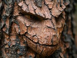 Closeup of textured tree bark with eye like feature photo