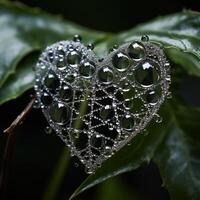 Dew covered leaf with water droplets photo