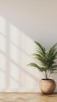Majesty palm in a terracotta planter on a wood floor, wallpaper photo