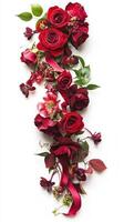Roses and stephanotis with ribbons cascading from bouquet handle, photorealistic wallpaper photo