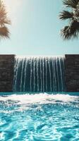 Waterfall dropping over a ledge toward a calm pool below , wallpaper art photo