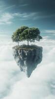 Trees grow from the edges of islands into space , photorealistic wallpaper photo