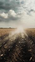 Wind creates dust devils across barren crop fields , photorealistic wallpaper photo