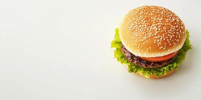 Close-up of a gourmet burger with multiple fillings, arranged horizontally, food photography photo