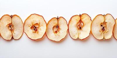 Several dried apple slices in a neat, circular formation, culinary photography photo