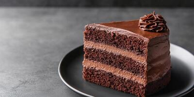 Chocolate cake slice on a plate with layers of cake and rich filling, gastronomy photography photo