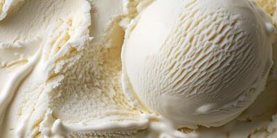 Close-up of a vanilla ice cream scoop, showing fine texture and smooth surface, photorealistic food photo