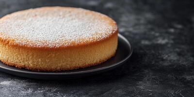 Gluten-free cake with smooth surface on a flat round plate, photorealistic food photo