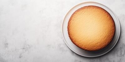 Gluten-free cake with smooth surface on a flat round plate, gastronomy photography photo