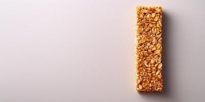 Protein bar with a dense, compact appearance on a plain background, photorealistic food photo