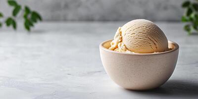 Scoop of gelato in a small dish, with a smooth, rounded surface and soft texture, gastronomy photography photo