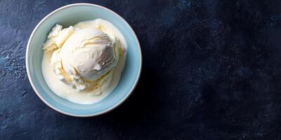Scoop of ice cream in a bowl, creamy texture and smooth surface, photorealistic food photo