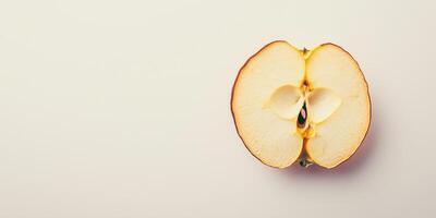 Single dried apple slice centered on a plain background, photorealistic food photo