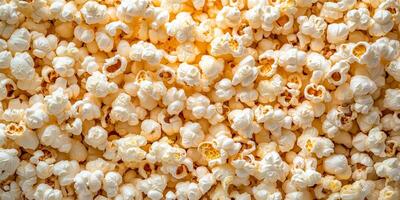Kettle corn in a pile, showing popped kernels with a consistent appearance, gastronomy photography photo