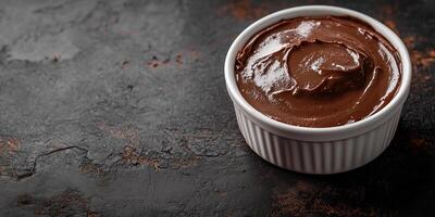 Mousse in a simple dish with a smooth, undisturbed top layer, photorealistic food photo