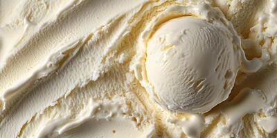 Close-up of a vanilla ice cream scoop, showing fine texture and smooth surface, food setting photo