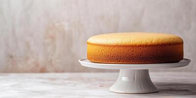 Gluten-free cake with smooth surface on a flat round plate, food setting photo