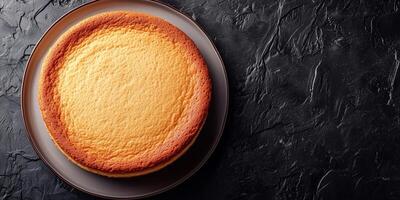 Gluten-free cake with smooth surface on a flat round plate, meal photography photo
