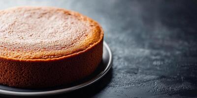 Gluten-free cake with smooth surface on a flat round plate, meal photography photo